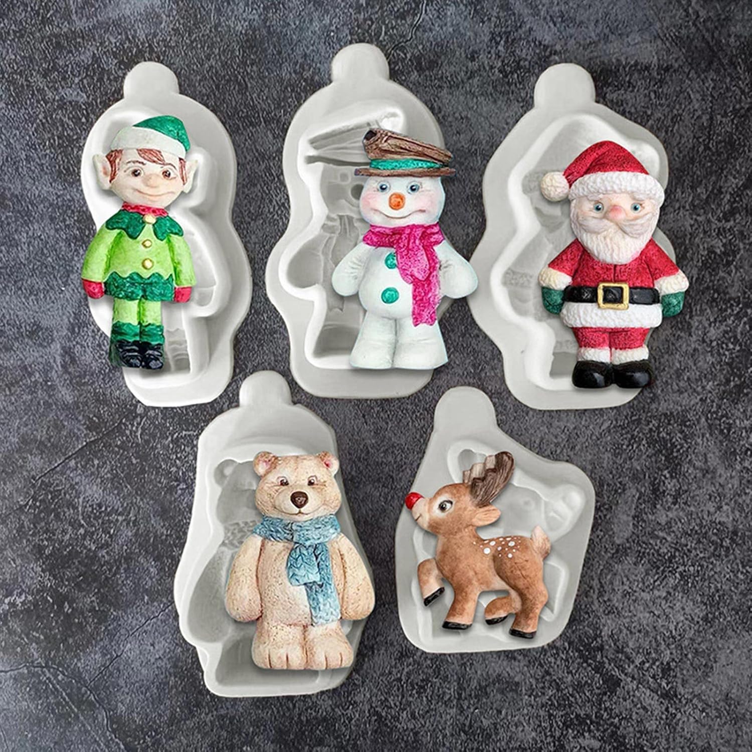 3D Christmas Santa Claus Elk Bear Boy Silicone Mould Cake Pastry Baking Mould for Making Chocolate Fondant Non-Stick Fondant Moulds for Cake Decoration Christmas 3D Silicone for – Bild 2