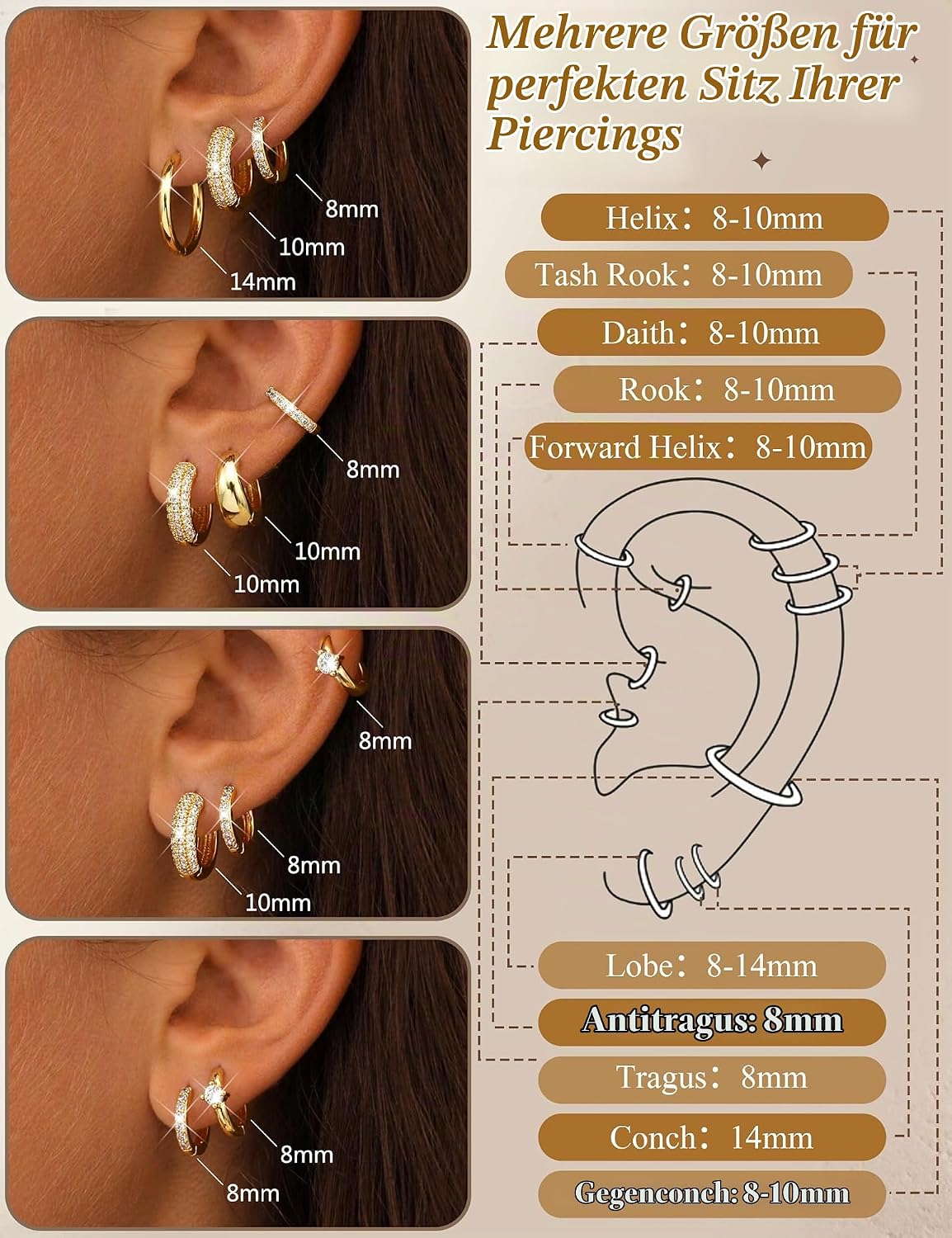 Finrezio 5 Pairs of Hoop Earrings Gold/Silver for Women Earrings Gold Small Chunky Gold Earrings Set Golden Earrings Women's Hypoallergenic Gold Huggie Sleeper Earring Gold Jewellery Gift for Women – Bild 3