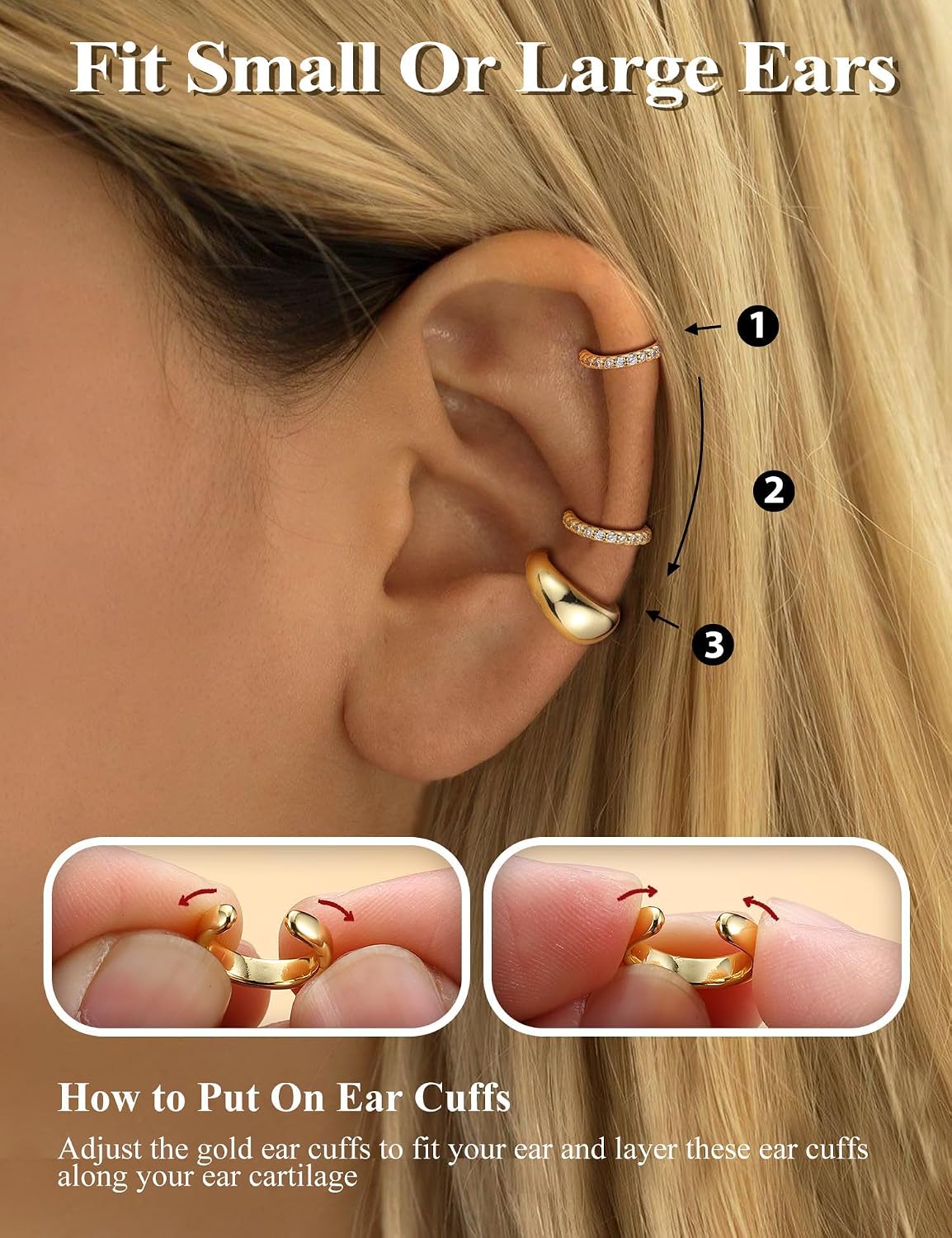 Morfetto Ear Cuff Set for Women Without Piercing - 4 Pairs 14K Gold-Plated Ear Cuffs Fake Helix Non-fading Cartilage Earrings for Unpierced Use, Adjustable Ear Cuffs in Gift Box – Bild 4