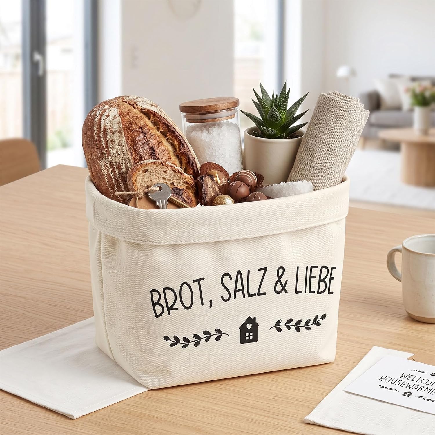 Bread Basket Fabric as Housewarming Gifts, House House Bread Basket, Modern Bread Bag, Bread Bag, Linen Bread and Salt Gift for New Home (BrotSalzLiebe) – Bild 4