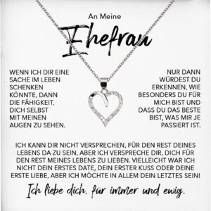 Wife Gift I Love You Jewellery Silver 925/000 Women’s Heart Necklace Valentine’s Day Treasure Wedding Anniversary Women’s Necklace Wedding Anniversary