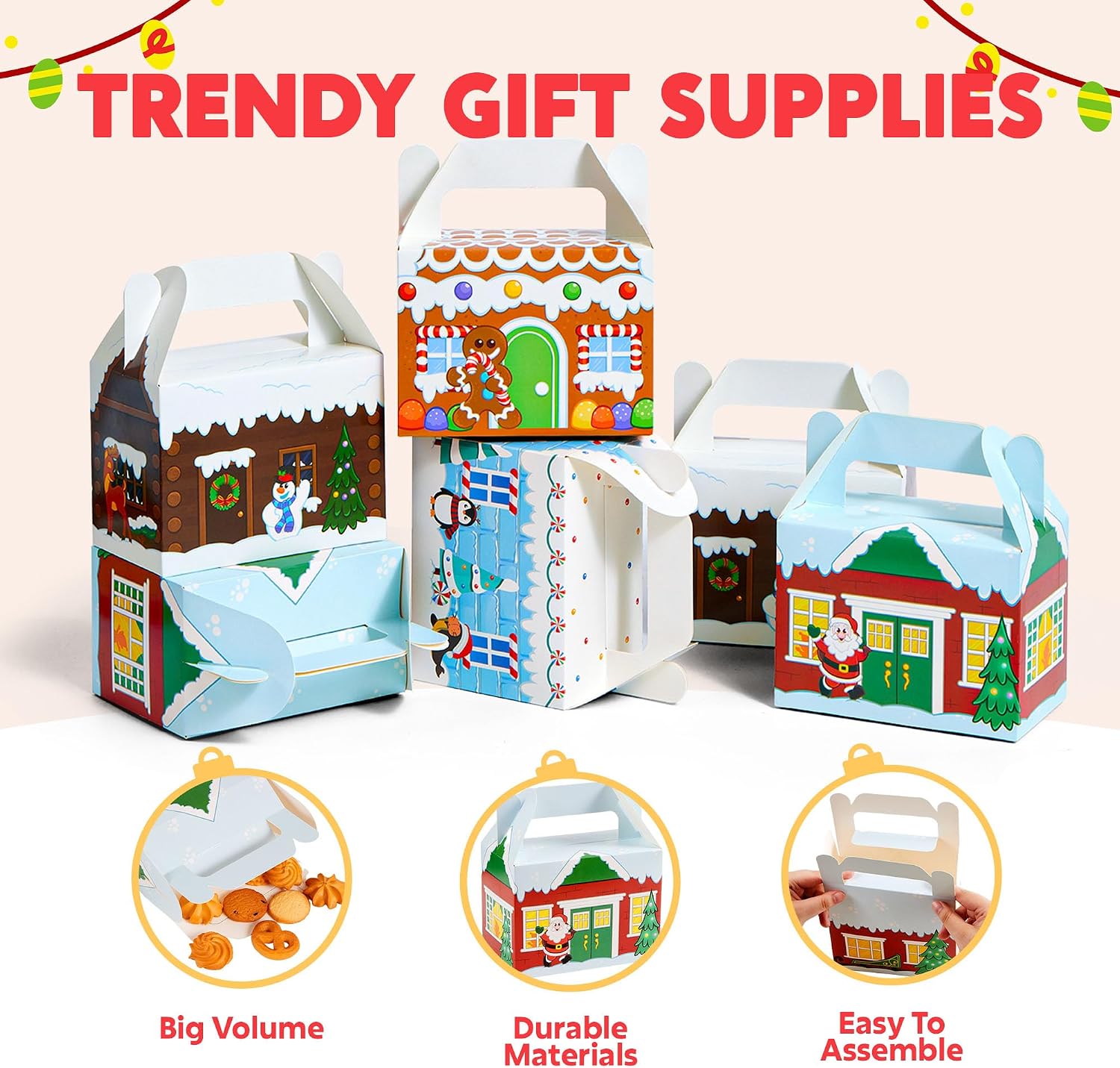 JOYIN Pack of 24 3D Christmas Gift Boxes, Gift Box Sweets, Cakes, Chocolate, Cookies, Biscuits Cardboard for Christmas, Gift Wrapping (Christmas House) – Bild 3