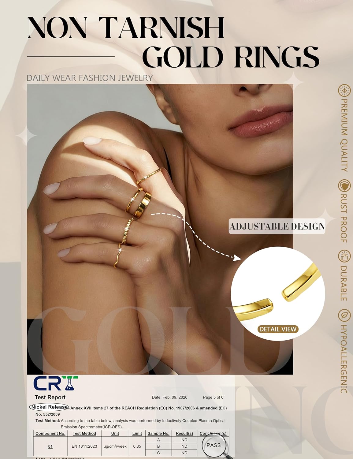 Chriscoco Women's 14K Gold-Plated Open Rings Stacking Rings Chunky Minimalist Ring Set Finger Ring Wedding Rings Engagement Ring Promise Jewellery Gifts for Women Pack of 7 – Bild 2