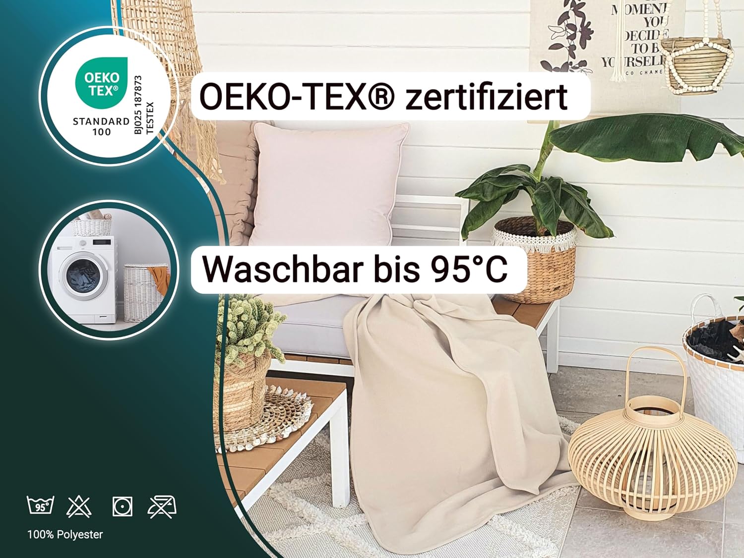 Zollner Cuddly Blanket in 130 x 170 cm - Cuddly and Durable Fleece Blanket - Washable up to 95 °C - High-Quality Edging Band - Anti-Static - Polyester - in Sand - Oeko Tex® Certified – Bild 2