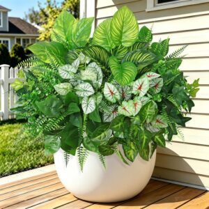 Weldomcor Pack of 12 Artificial Plants Like Real Artificial Plants Outdoor Weatherproof Artificial Balcony Plants UV Resistant Boston Fern Green Leaves Artificial Plants for Patio Garden Porch Window