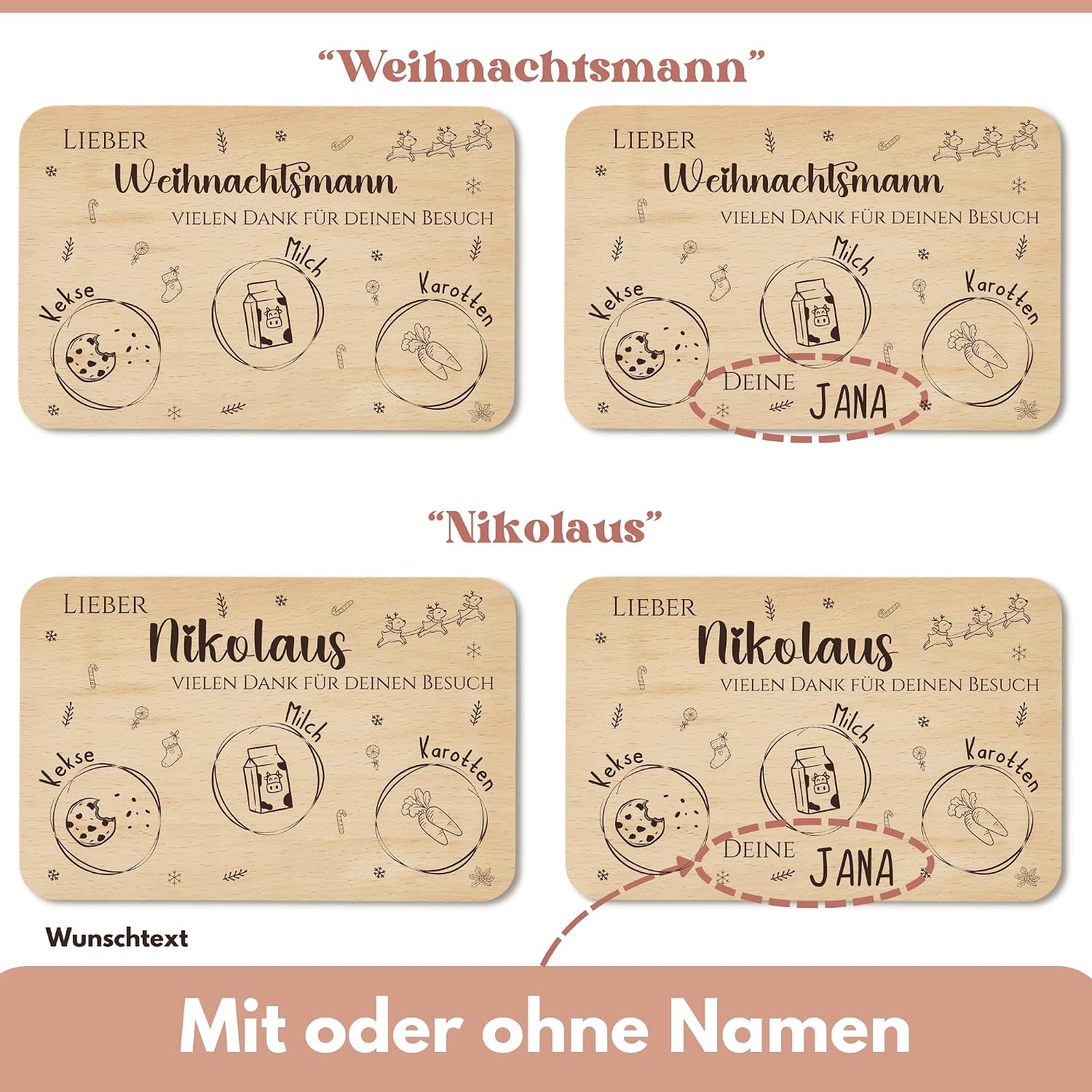 Breakfast Board Christmas with Desired Engraving – Personalised Gifts Children – Board Children – Gift Idea Christmas – Wooden Board (Snowman) – Bild 3