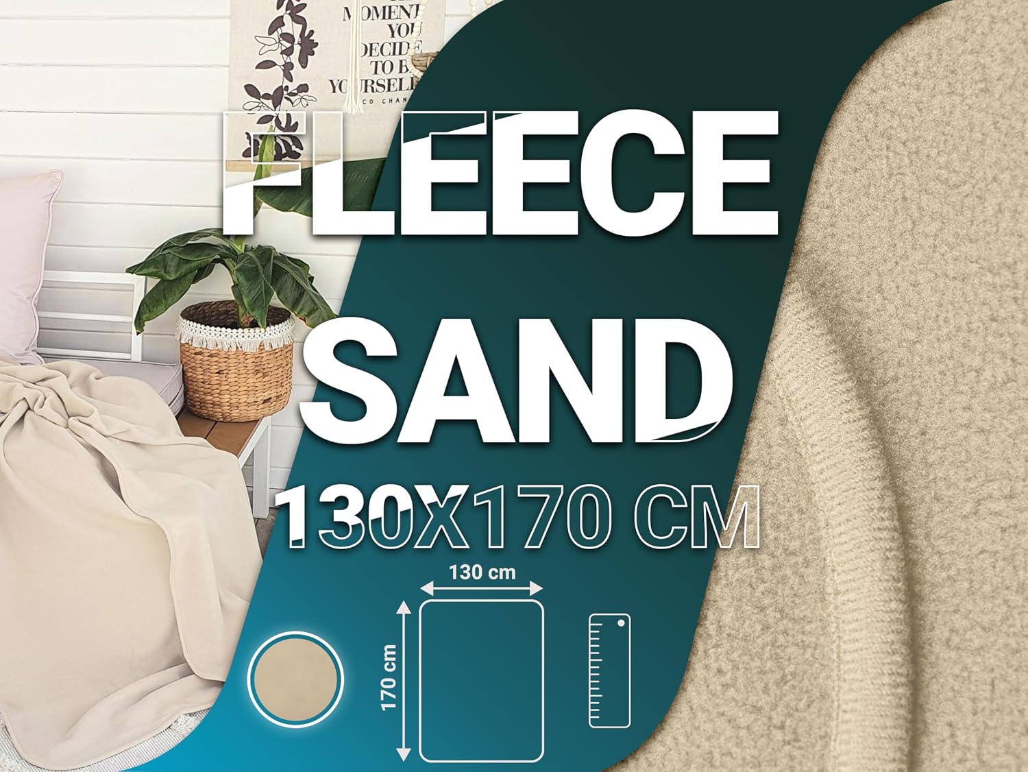 Zollner Cuddly Blanket in 130 x 170 cm - Cuddly and Durable Fleece Blanket - Washable up to 95 °C - High-Quality Edging Band - Anti-Static - Polyester - in Sand - Oeko Tex® Certified – Bild 4