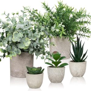Set of 5 Artificial Plants, Artificial Plants in Pot, Artificial Plants Like Real for Indoor, Fake Plant Succulent Pot, Plastic Plant for Living Room, Bathroom, Desk, Windowsill Decoration