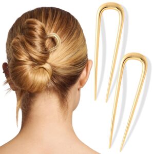 Kitsch French Pin for Women - Metal French Hair Clip for Updo, Chignon & Bun | Secure Hold | Gift for Women - Pack of 2 - Gold