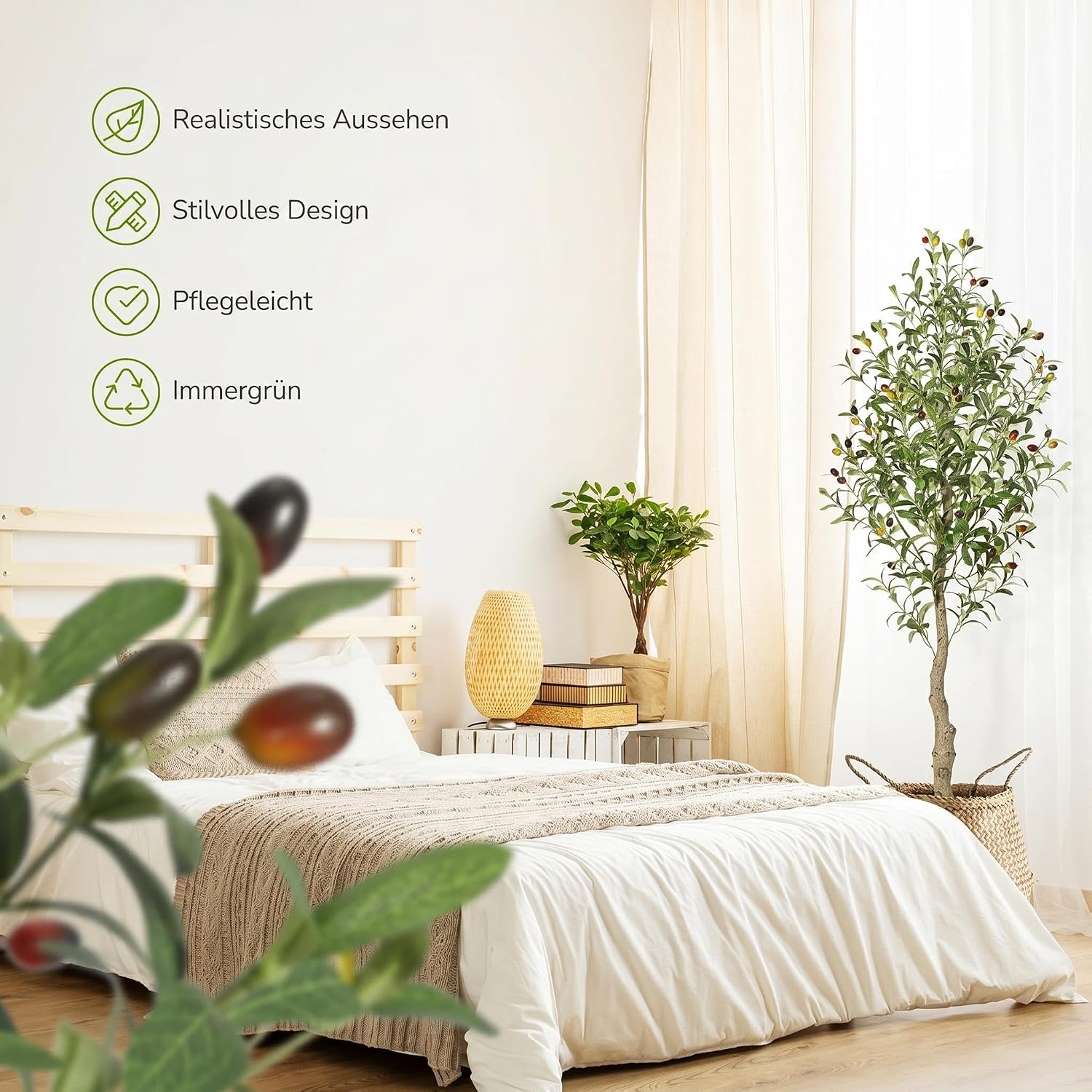 Artificial Olive Tree 180 cm, Artificial Plant Like Real, Dense Green Leaves with Artificial Olives, UV-Resistant, Easy Care, Decoration for Living Room, Balcony, Office – Bild 2