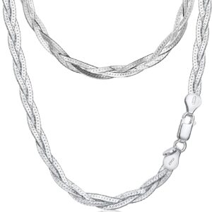 Amberta Ladies 925 Sterling Silver Chain Necklace 5mm Herringbone Design Length 45cm