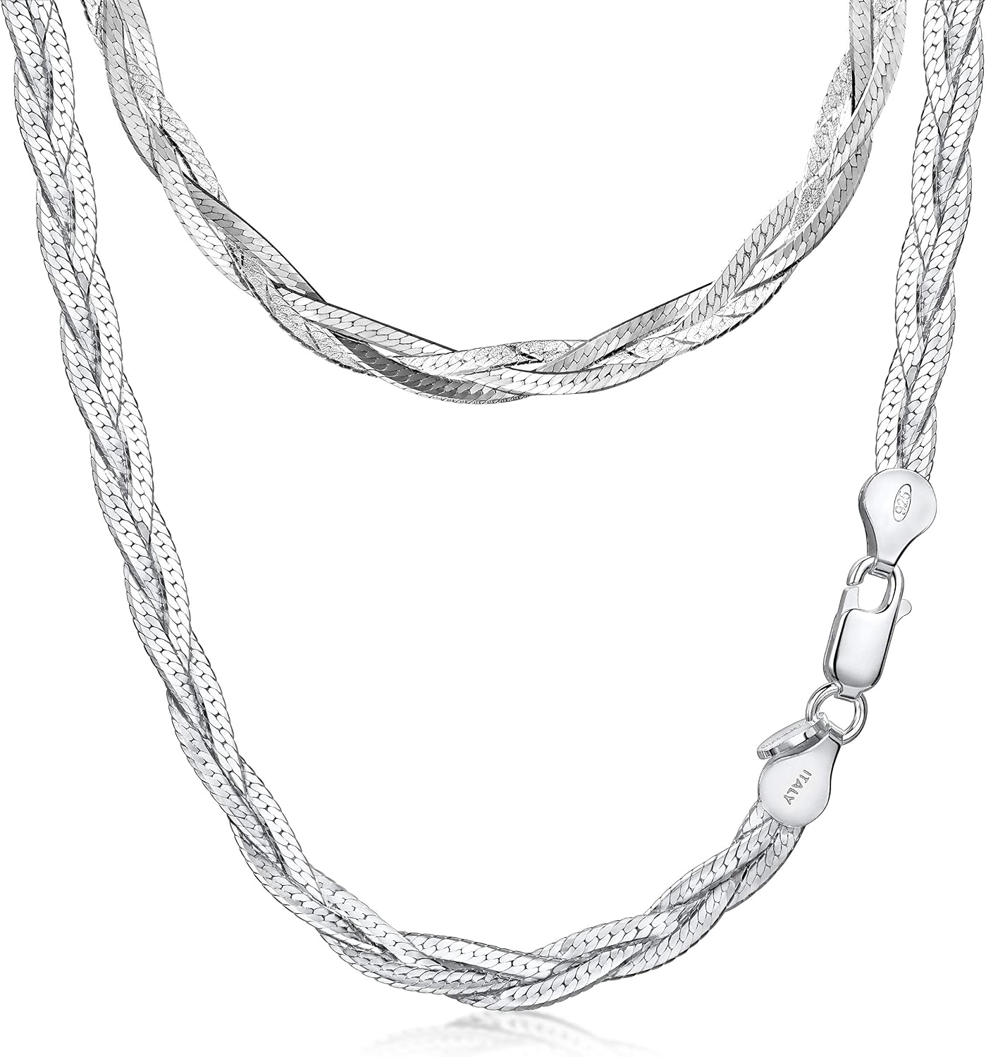Amberta Ladies 925 Sterling Silver Chain Necklace 5mm Herringbone Design Length 45cm
