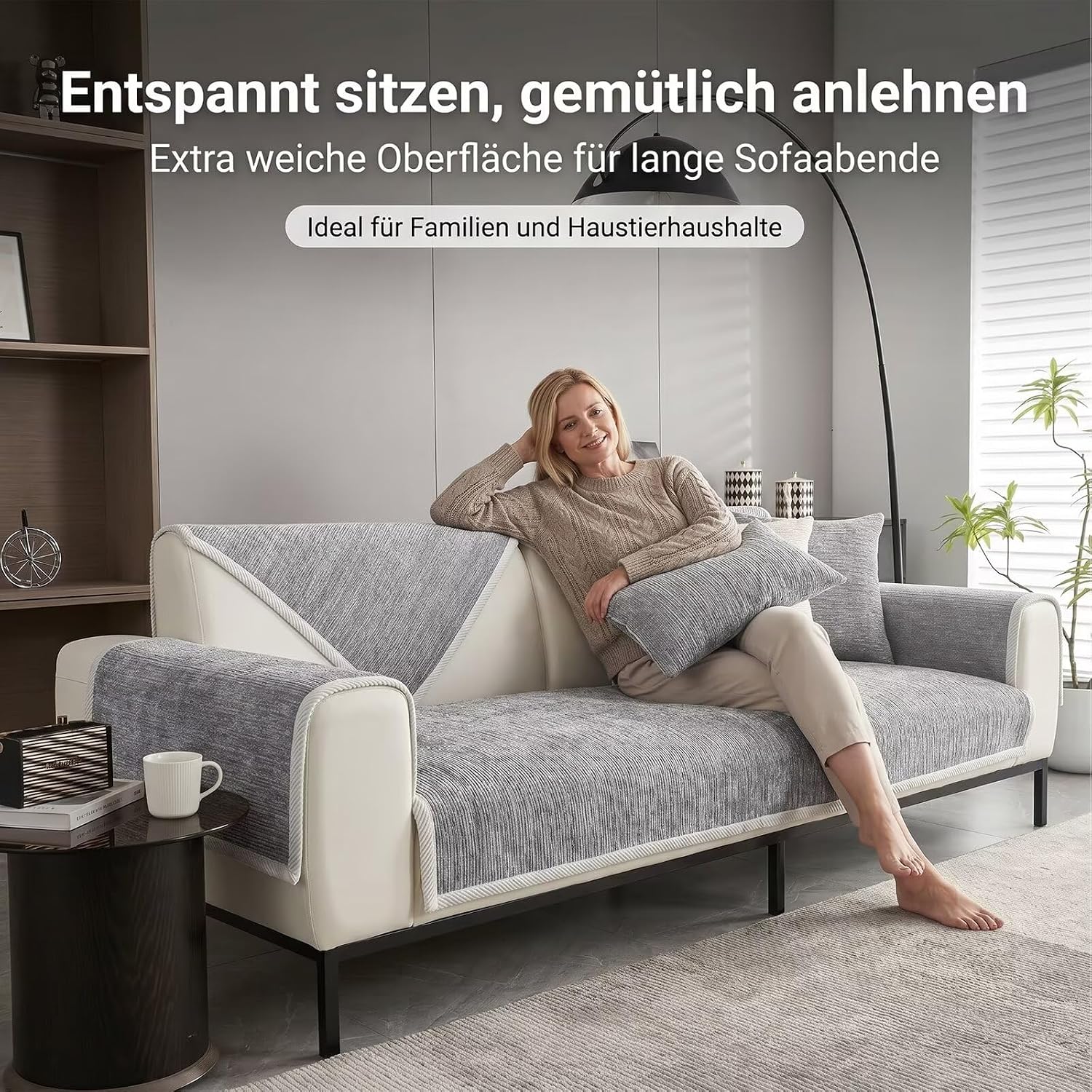 Sofa Cover, Couch Cover L Shape 1/2/3/4 Seater, Sofa Cover Corner Sofa Non-Slip Sofa Protector, Sofa Blankets for Seat, Universal Sofa Throw, Light Grey, 70 x 70 cm – Bild 5