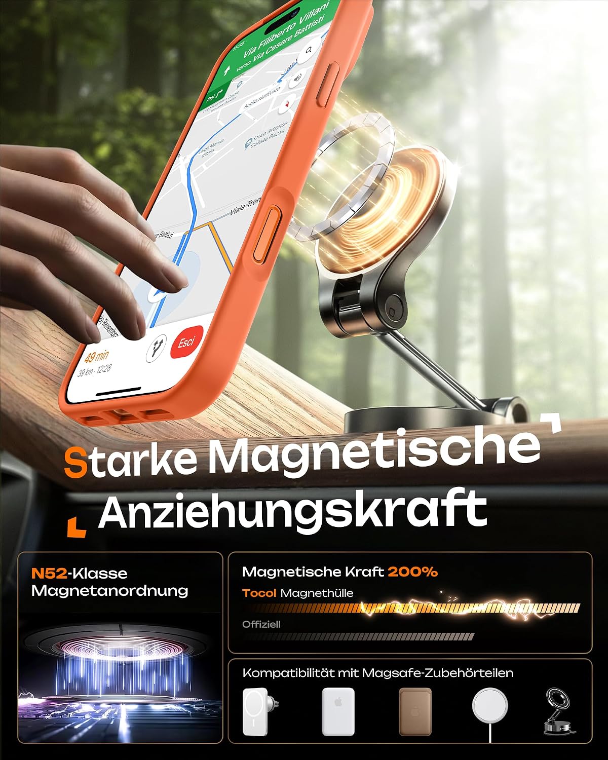 TOCOL Case for iPhone 17 Pro, Compatible with MagSafe, Orange – Bild 5
