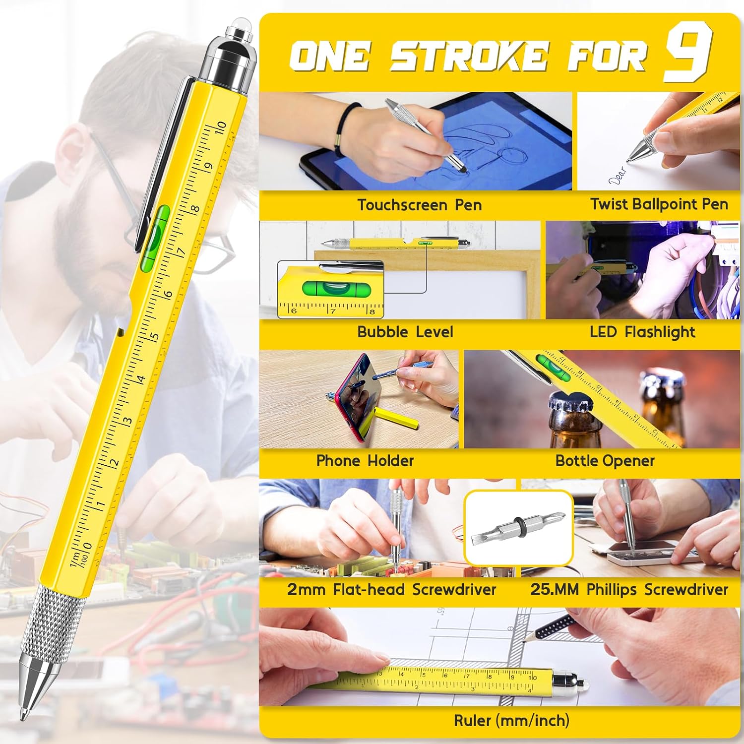 Chipate Gifts for Men, 9-in-1 Multifunctional Ballpoint Pen, Advent Calendar Filling, Men's Gifts, Birthday Gift, Christmas Gifts, Father's Day Gift, Gadgets for Men – Bild 4