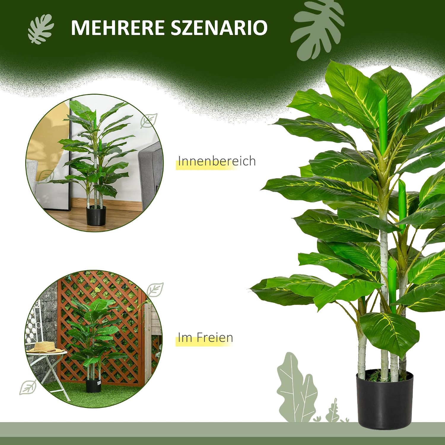 HOMCOM Artificial Tree Dieffenbachie 95cm Artificial Plant with 33 Leaves – Bild 3