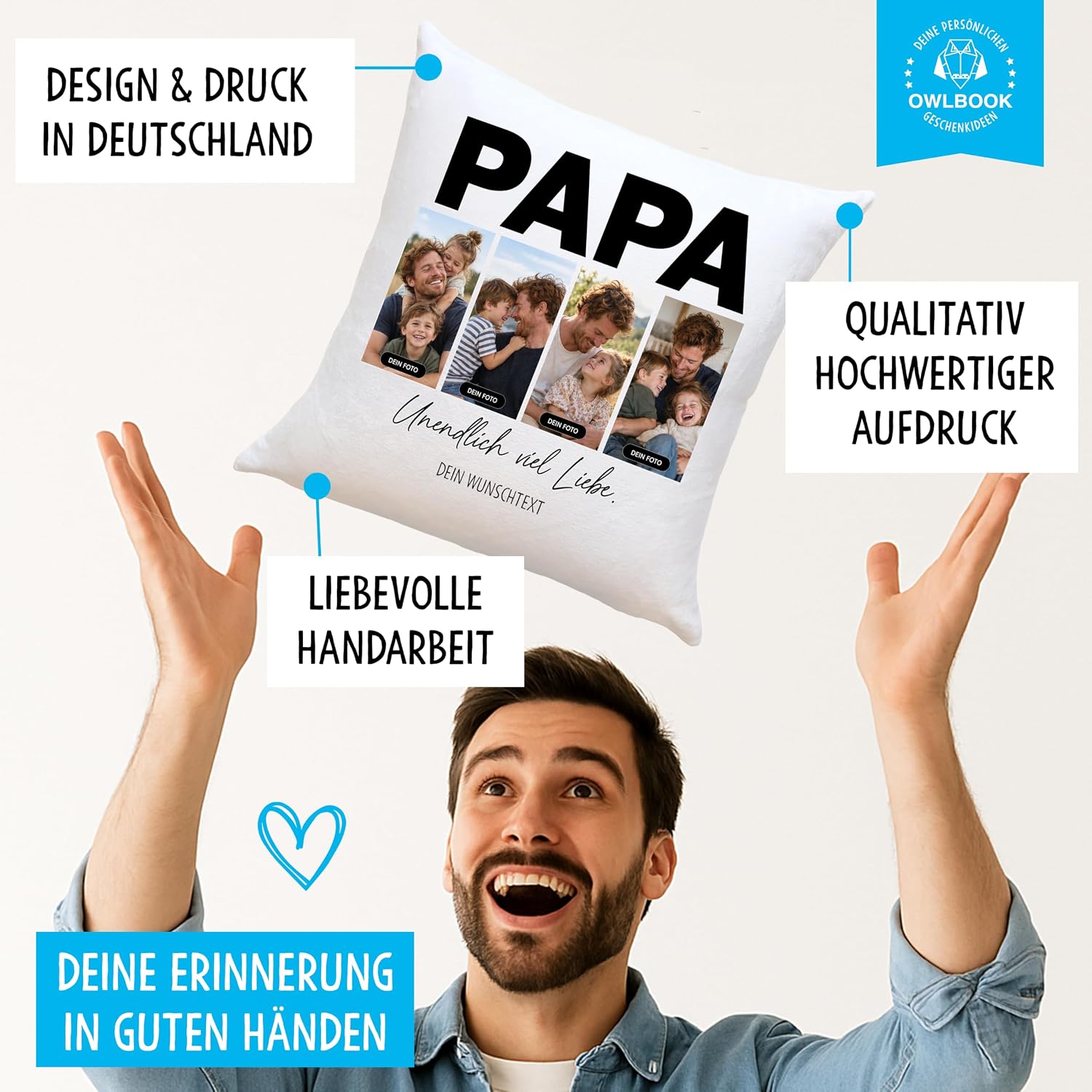 OWLBOOK® Photo Cushion for Dad with 4 Photos Design Yourself | Gifts for – Bild 5