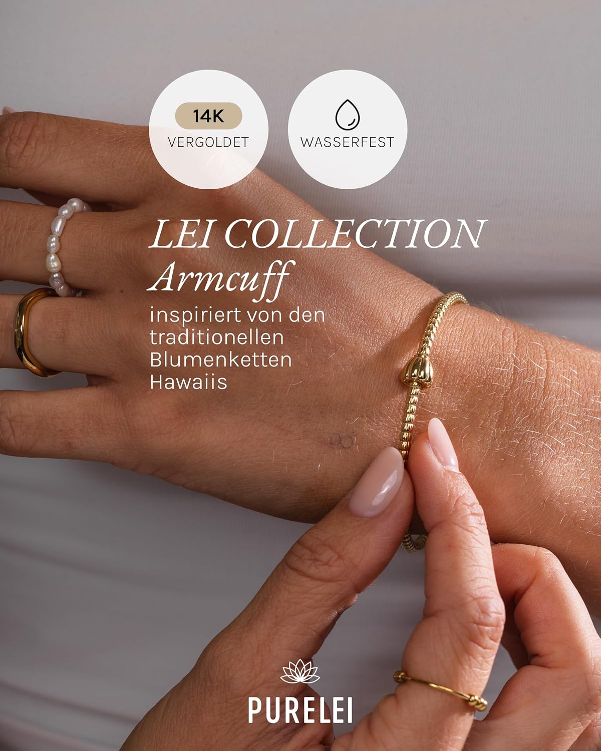 Purelei LEI Charm Bangle - Waterproof Women's Bracelet Made of Stainless Steel (14K Gold Plated) - Bangle for LEI Charms with Stopper Charm - Jewellery for Your Individual Look – Bild 2