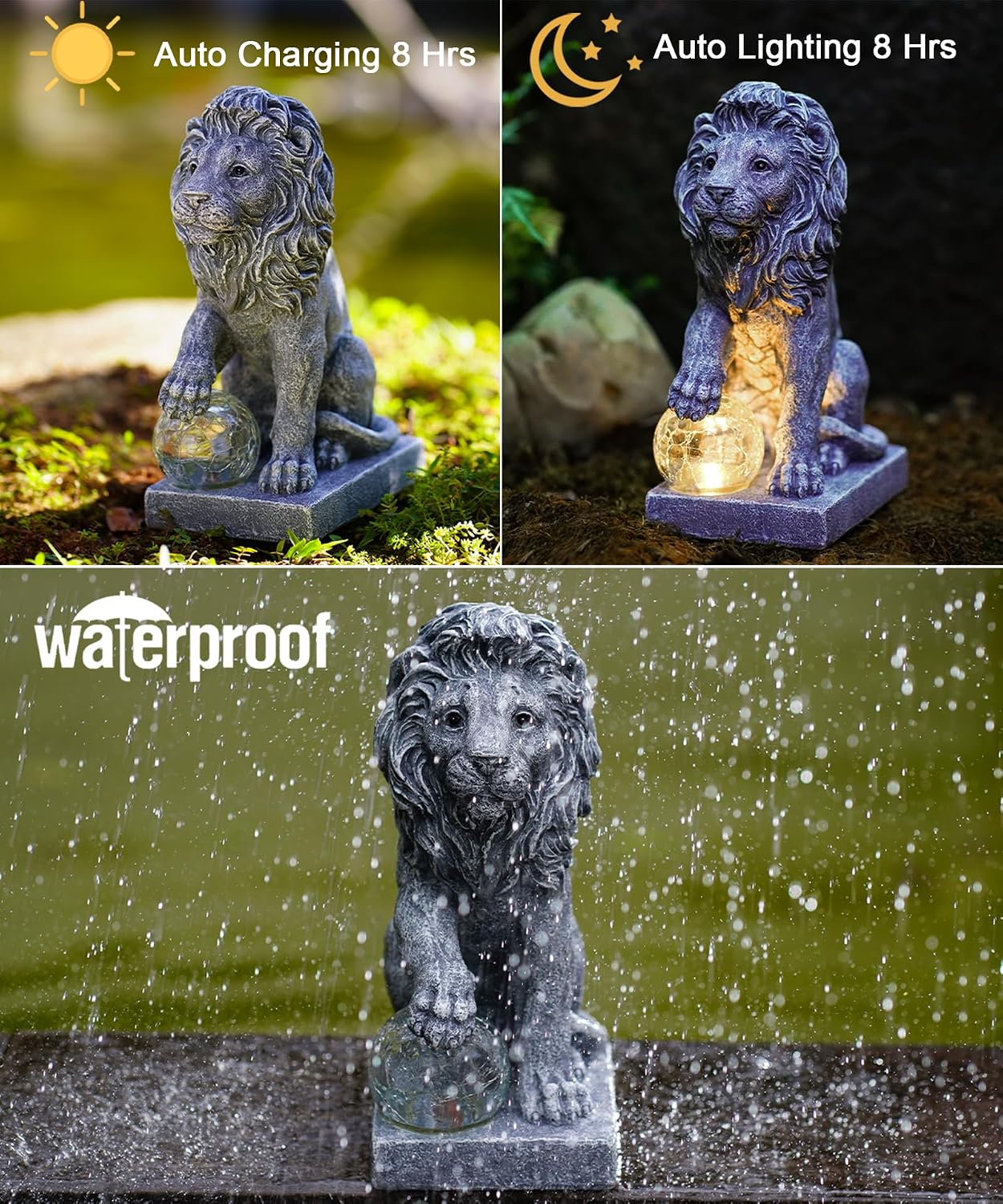 Yeomoo Lion Figurines with Ball Solar Lights Decoration for Outdoor Room – Bild 5