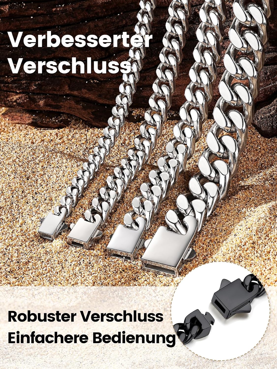Bestyle Miami Curb Chain Stainless Steel Width 5/7/9/12 mm Cuban Chain Length 45/50/55/60/65/71/76 cm – Bild 7