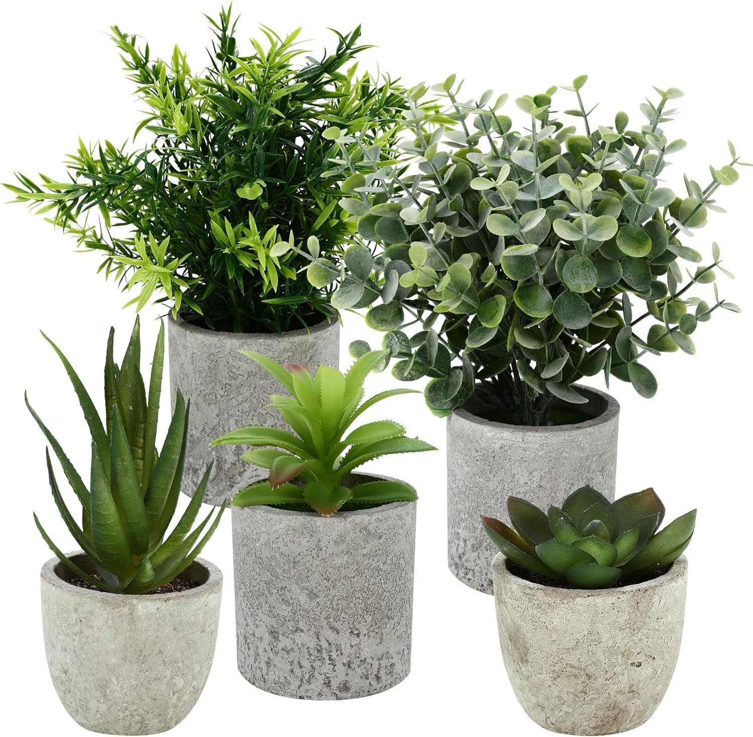 Pack of 5 Artificial Plants, Mini Artificial Plants Snake Tongue, Agave Succulent, Eagle Claw Aloe, Artificial Plants for Bedroom, Office, Decoration
