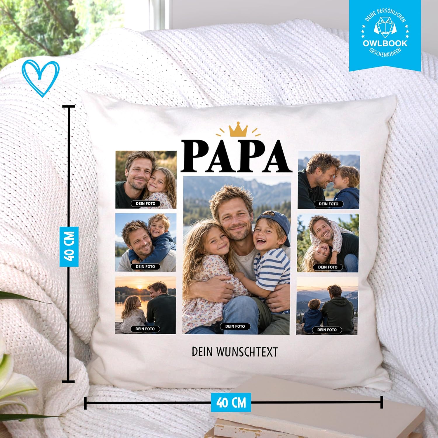 OWLBOOK® Photo Cushion for Dad with 7 Photos Design Yourself Gift for – Bild 6