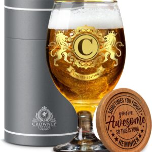 CROWNLY CRYSTAL® Personalised Beer Glass with Engraving - Advent Calendar for Men, Gift for Dad, Grandpa - Birthday Beer Gift (C)