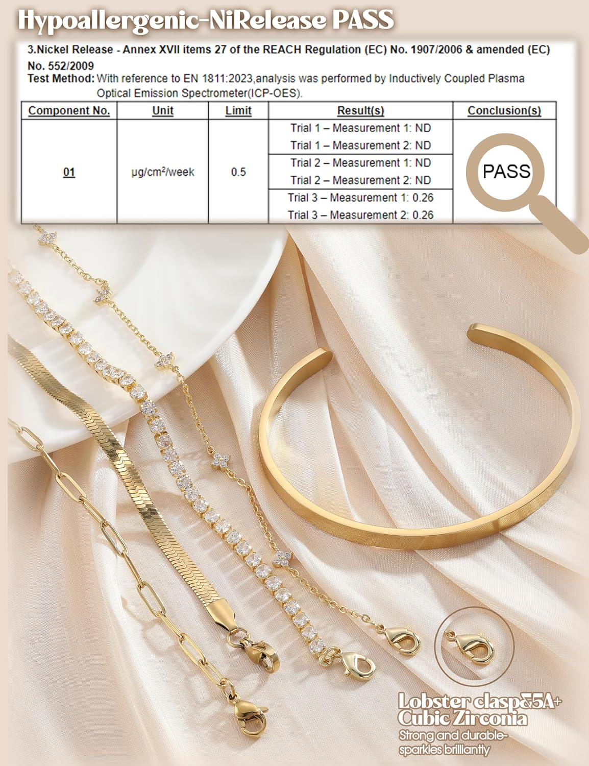 Krfy 5 Women's Gold Silver 14K Gold-Plated Jewellery Bracelet Set Dianty Adjustable Stackable Bracelets CZ Tennis Bracelets Herringbone Chain Bracelets for Women and Girls Bracelet Gifts – Bild 7
