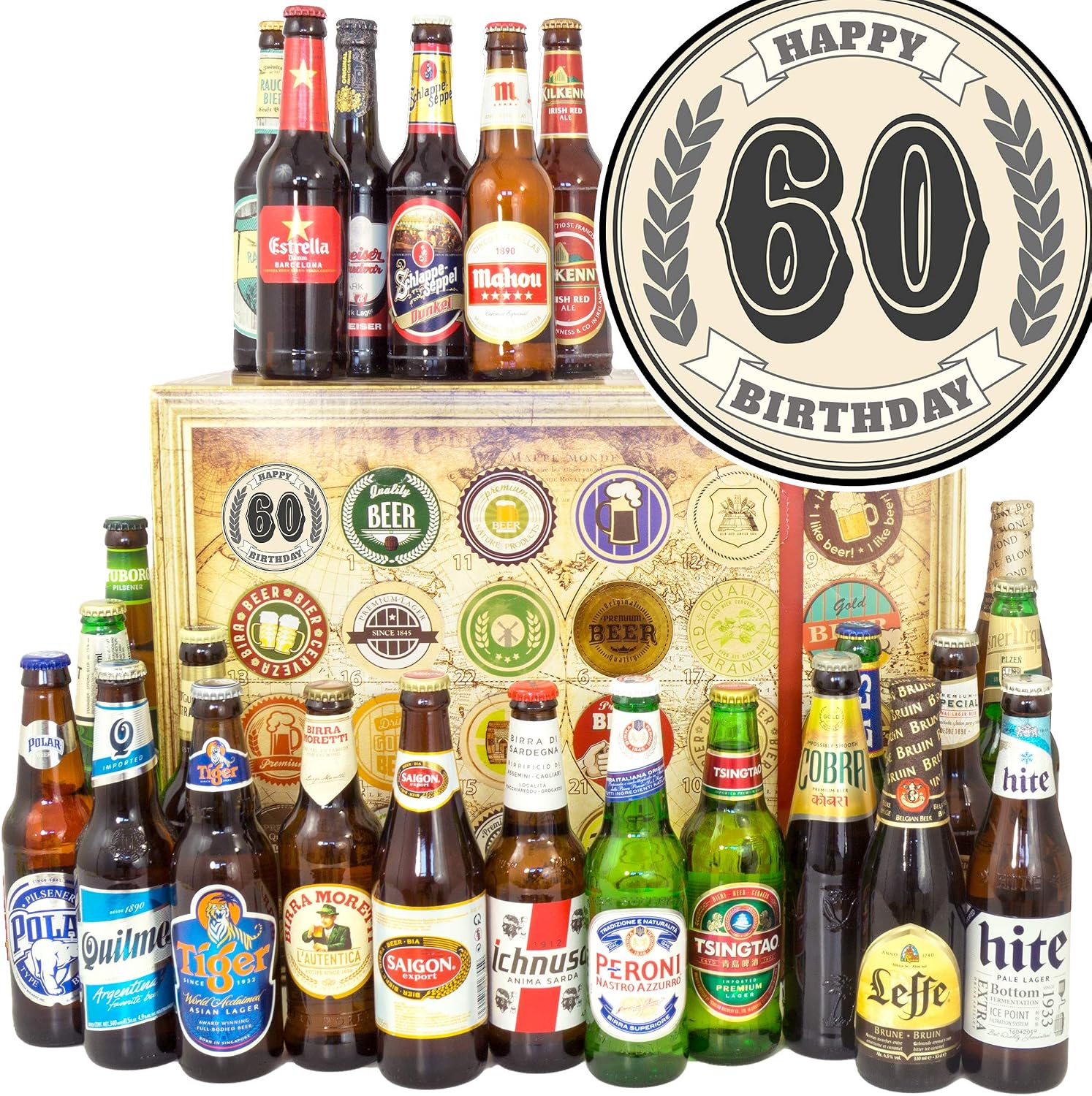 60th Birthday - Beer from Around the World 24x - 60th Birthday Gifts - Calendar Christmas Beer 2024 2025