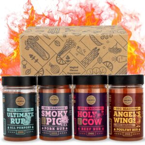 Classic Selection of Premium BBQ Spices – Holy Cow, Angel’s Wings, Smoky Pig, Ultimate Rub | Pack of 4 | 100% Natural | Great Foodies Gift