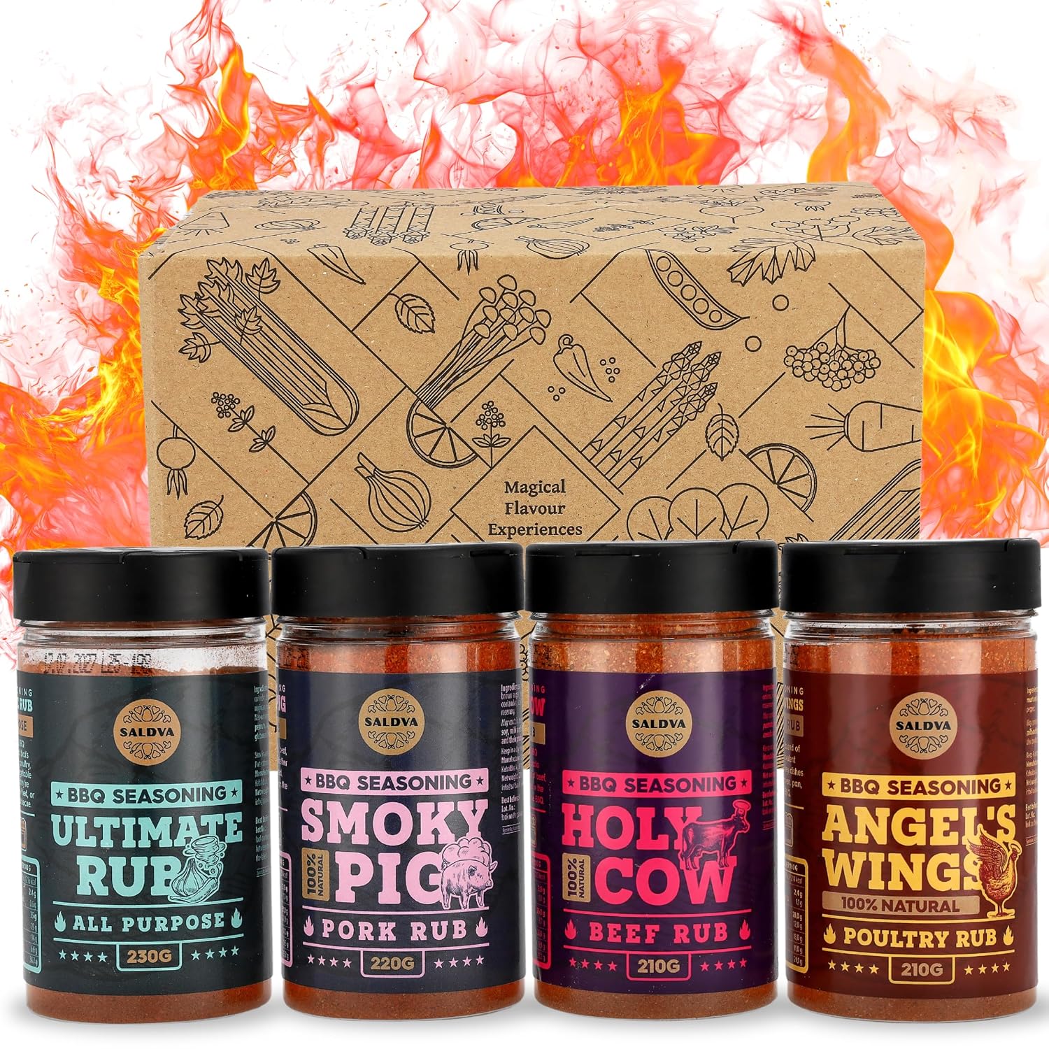 Classic Selection of Premium BBQ Spices - Holy Cow, Angel's Wings, Smoky Pig, Ultimate Rub | Pack of 4 | 100% Natural | Great Foodies Gift