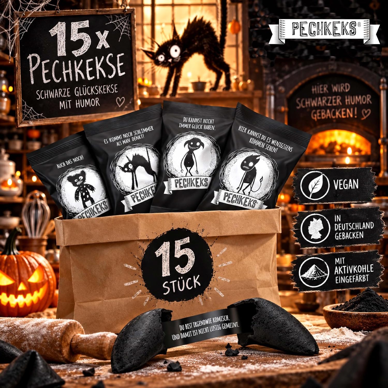 Pechkeks Lucky Biscuits Pack of 15 – for Handling and Inserting Black Biscuits – Black Humour The Dark Twin of Lucky Biscuit – Bild 2