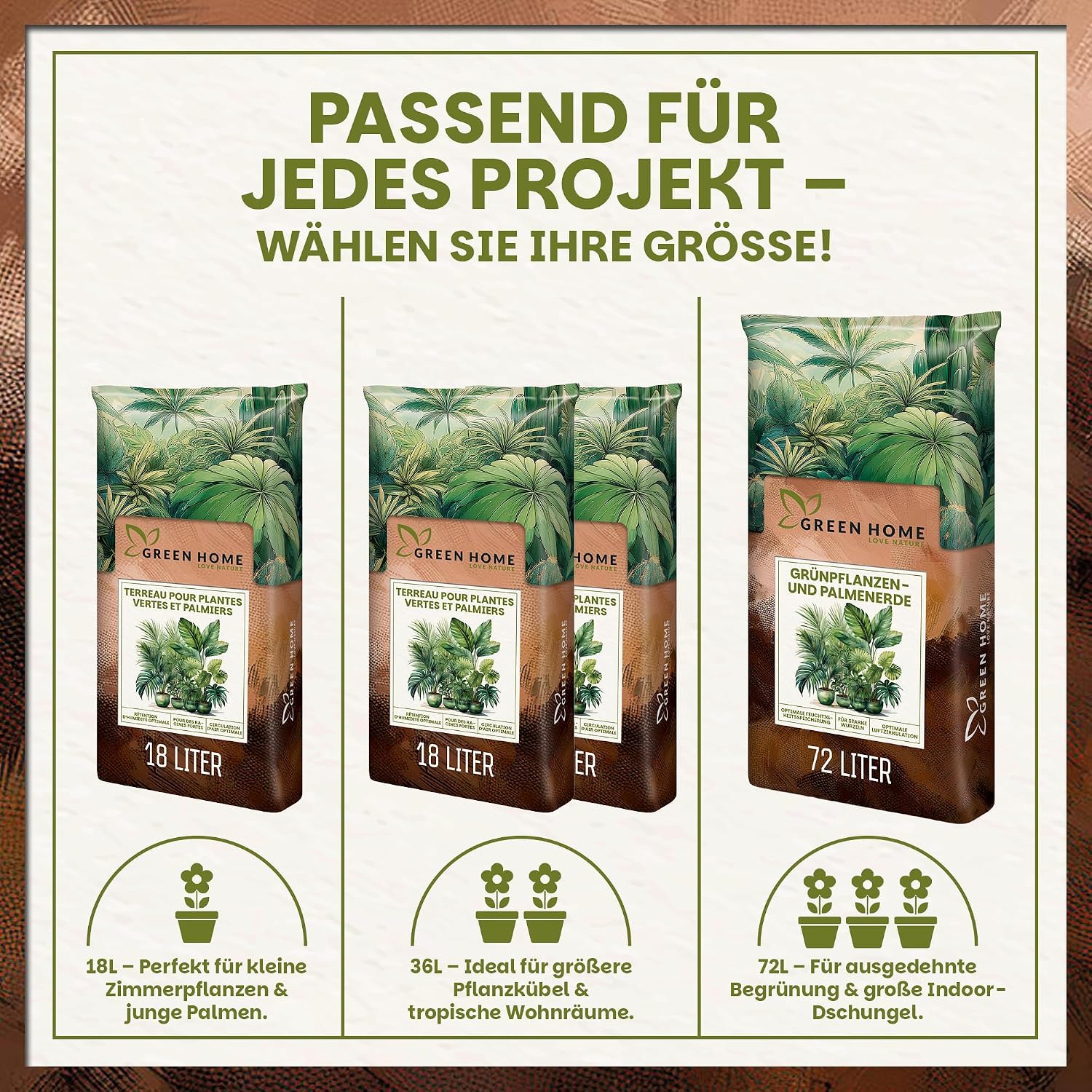 Green Home Green Plant & Palm Soil 72L - Potting Soil for Palm Trees, Green Plants & Indoor Plants - With Peat & Wood Fibres - Raised Bed Soil & Vegetable Soil for Healthy Growth – Bild 8