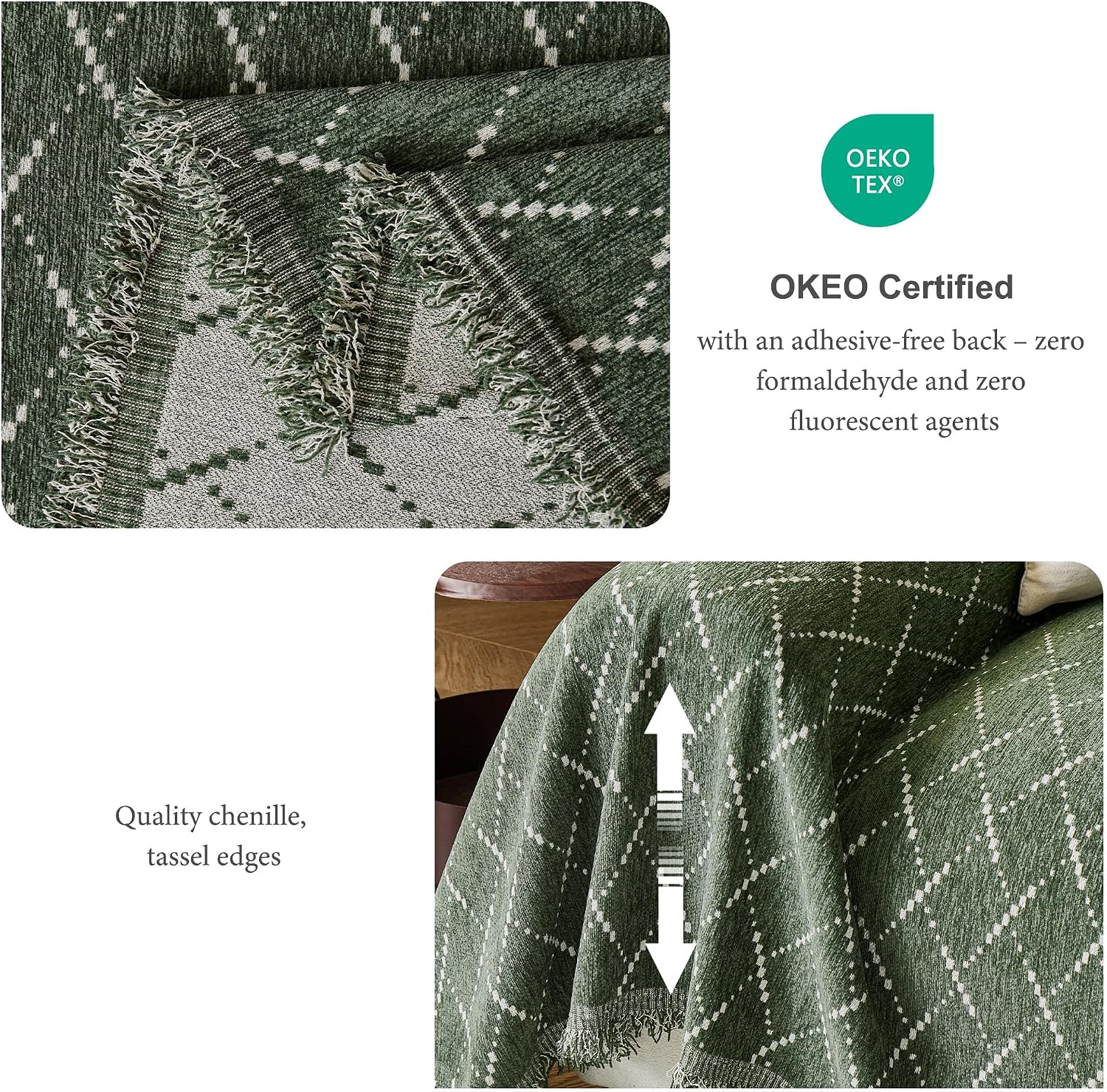 Chenille Sofa Cover 2/3/4 Seater, Sofa Covers for Seat, Couch Blankets for Protection, 230 x 340 cm, Olive Green – Bild 2