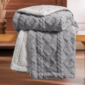 BEDSURE Sherpa Knitted Blanket 150 x 200 cm Warm Wool Blanket Grey