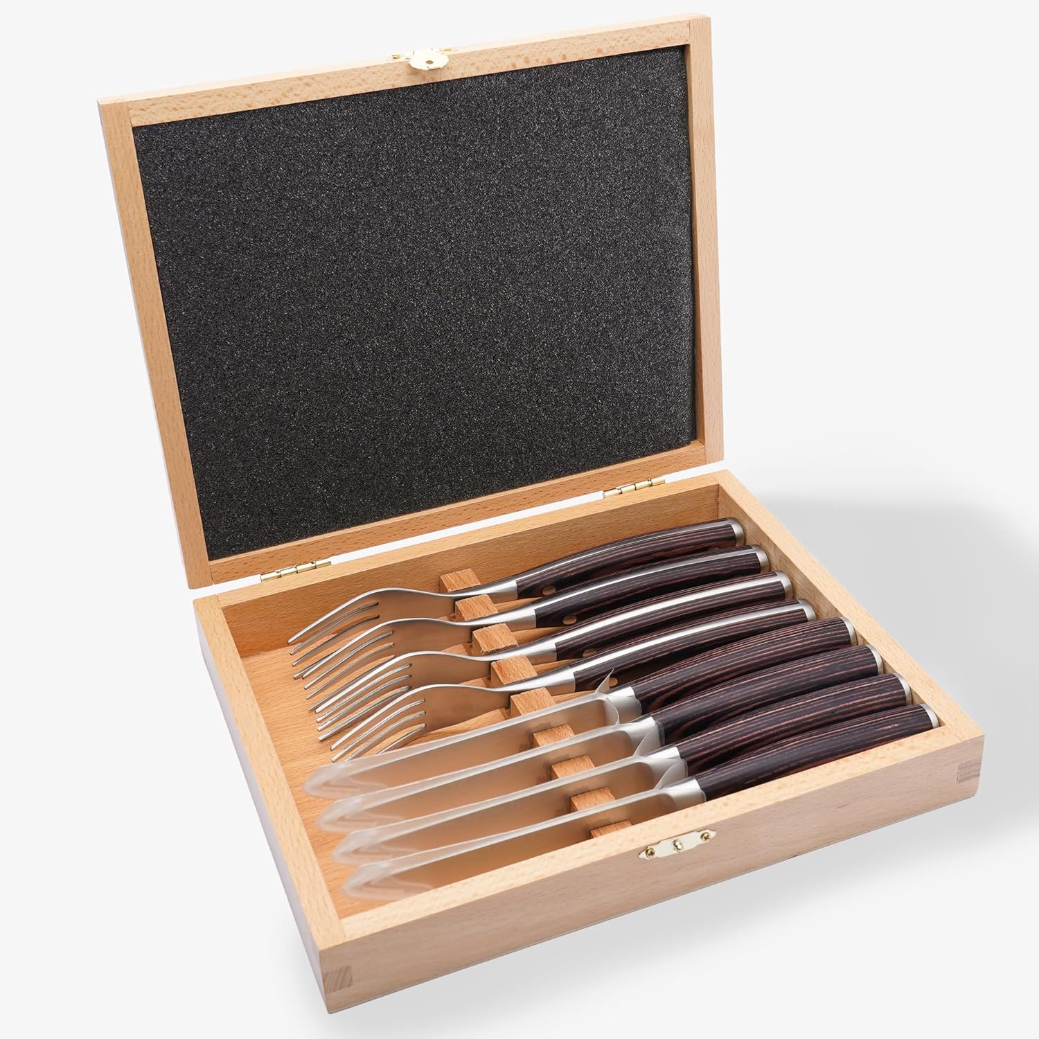 Steak Cutlery Set 8 Pieces, 4 Steak Knives with Smooth 12 cm Blade + 4 Steak Forks, Ergonomic Pakka Wooden Handles, Wooden Gift Box – Bild 3