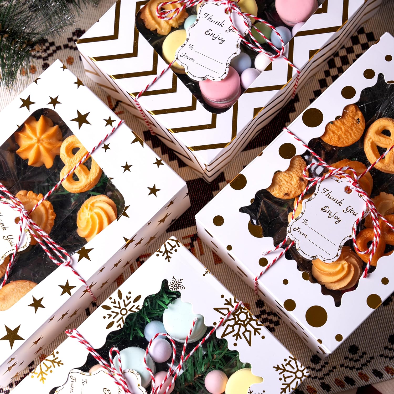 JOYIN Christmas Cookie Boxes, Gold Foil Boxes with Window, 9 x 6.2 x 3 inches, Bakery Gift Wrapping for Christmas, Holiday, Party, Pastry, Cupcakes, Cookies, Brownies, Donuts, 24 – Bild 8