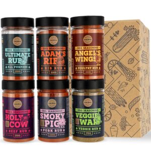 Classic Selection of Premium BBQ Spices - Holy Cow, Adam's Rib, Angel's Wings, Smoky Pig, Ultimate Rub & Veggie War | Pack of 6 | 100% Natural | Great Foodies Gift