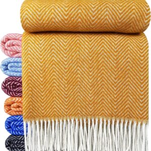 Tirol Wool Blanket, 100% Virgin Wool, Blanket, 140 x 200 cm, Bedspread, Virgin Wool Blanket, Tyrol Available in Many Colours (Mustard (D-M))