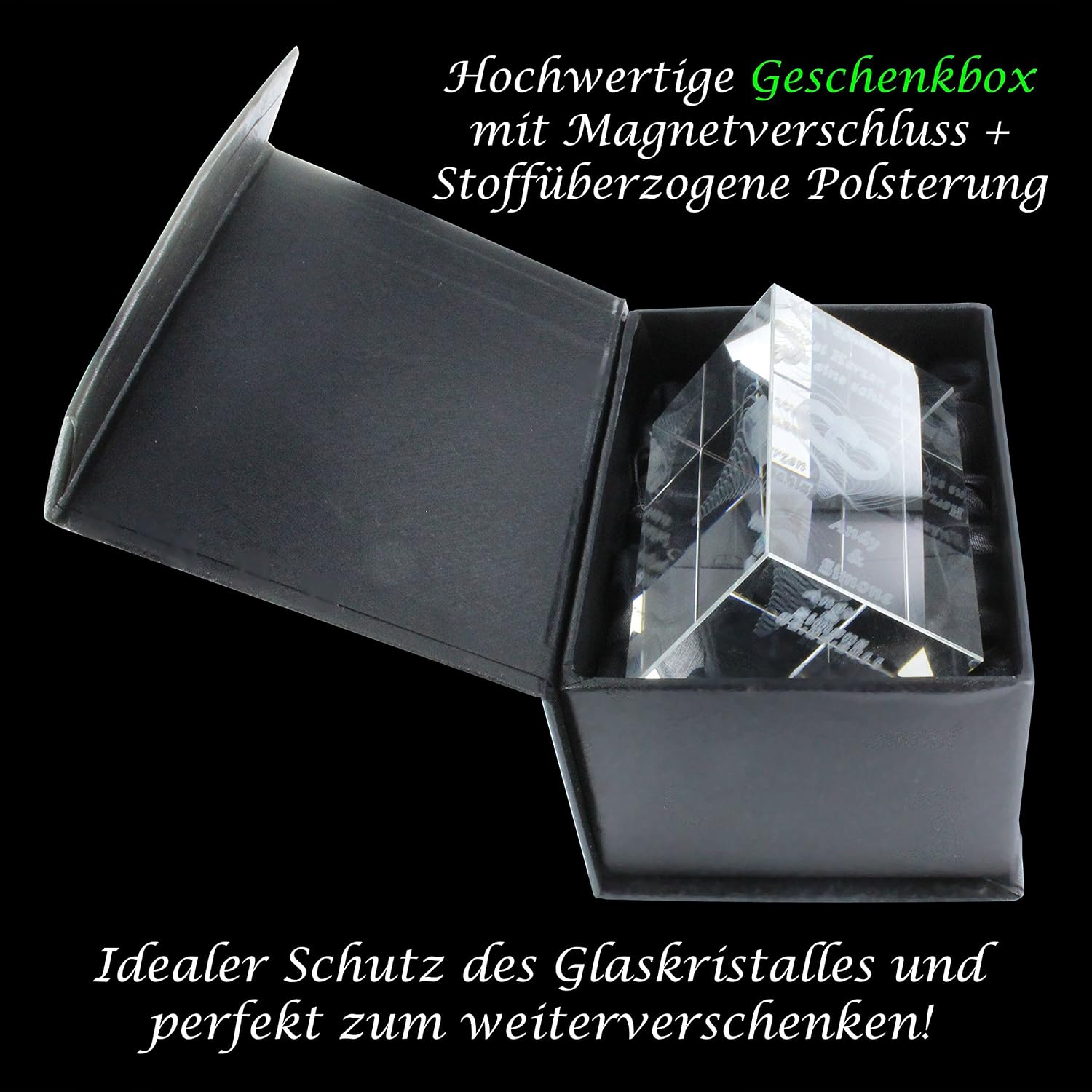 VIP-LASER 3D XL Glass Crystal Cuboid - Rose with Two Names and Date in Portrait Format - For People You Love! – Bild 7