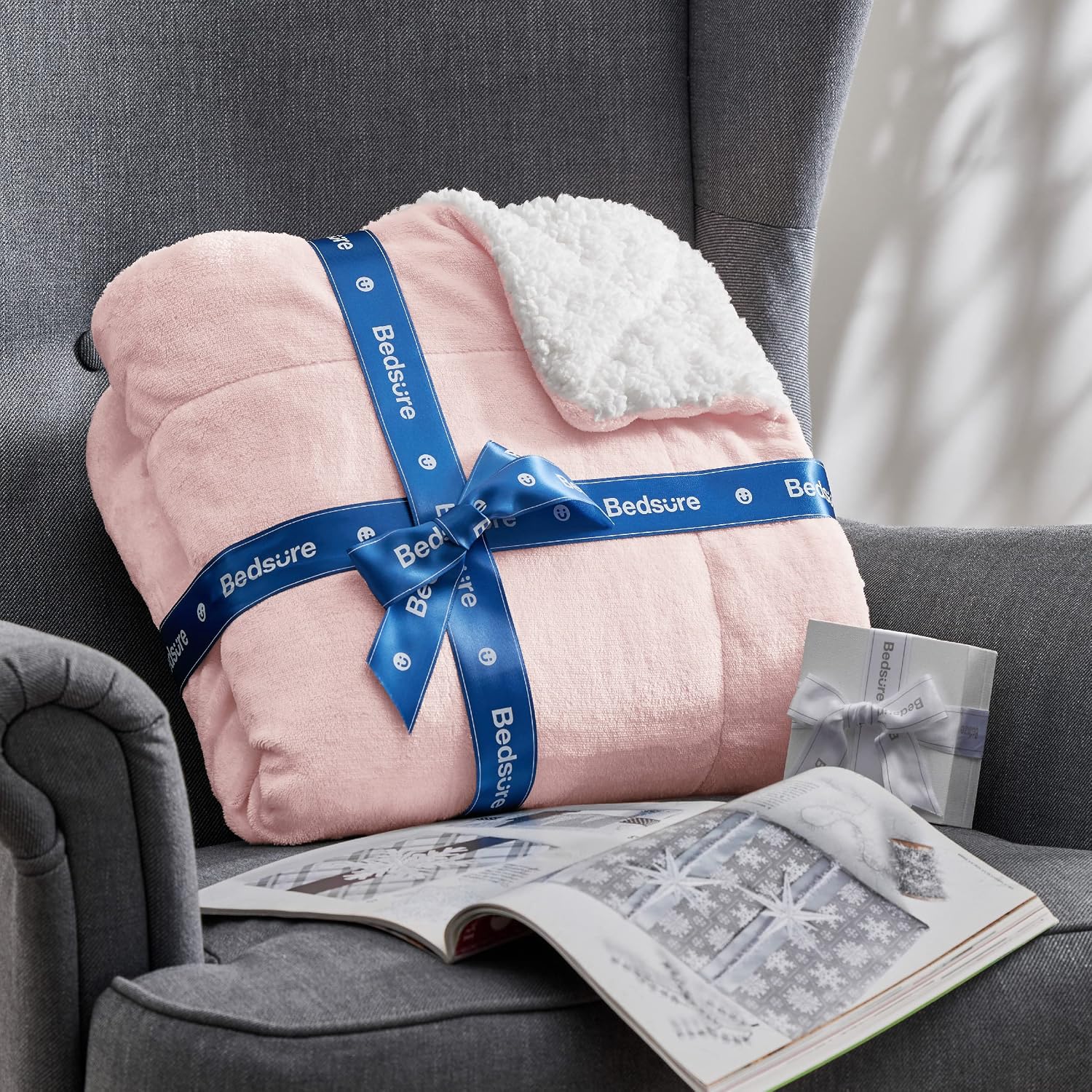 Bedsure Sherpa Cuddly Blanket, Fluffy 150 x 200 cm, Sofa Blanket, Pink – Bild 6