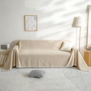 Sofa Slipcovers, Sofa Throw Blanket with Fringes, Chenille Sofa Blanket, Non-Slip Sofa Cover, Multifunctional Blanket, for Home, One Living Room, Sofa, Office (Beige, 180 x 300 cm)