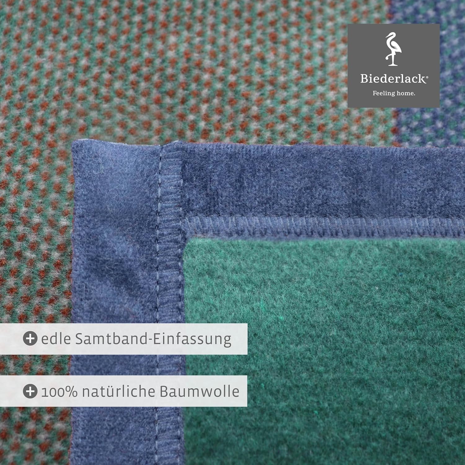 Biederlack® Cuddly Blanket Pure Cotton Checked Green Sofa Blanket 150 x 200 – Bild 5