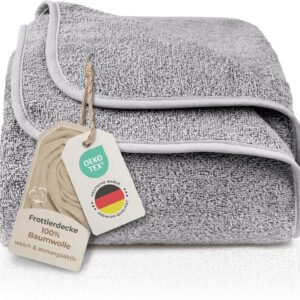 LAYNENBURG Premium Cotton Terry Blanket 150 x 200 cm – Thin, Lightweight and Cooling Summer Blanket – as Sofa Blanket, Quilt and Terry Blanket (Grey)