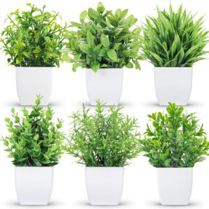 BTSD-home Set of 6 Artificial Plants in White Pot for Windowsill and Table