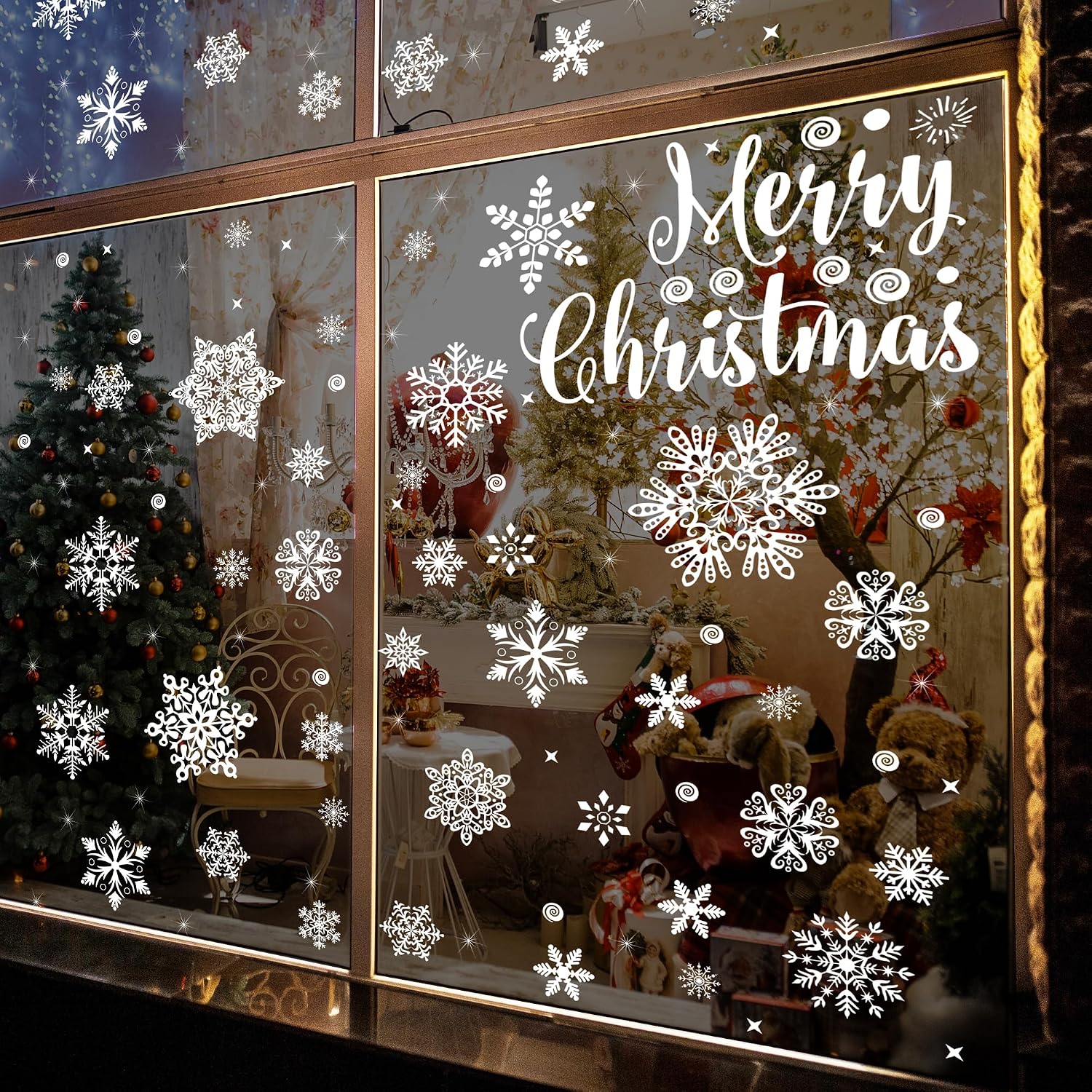 275 Window Stickers Christmas Self-Adhesive, Moxled Snowflakes Window Decoration Christmas, Reusable Static Adhesive PVC Stickers for Windows Door Winter Snowflakes Christmas Decoration – Bild 8