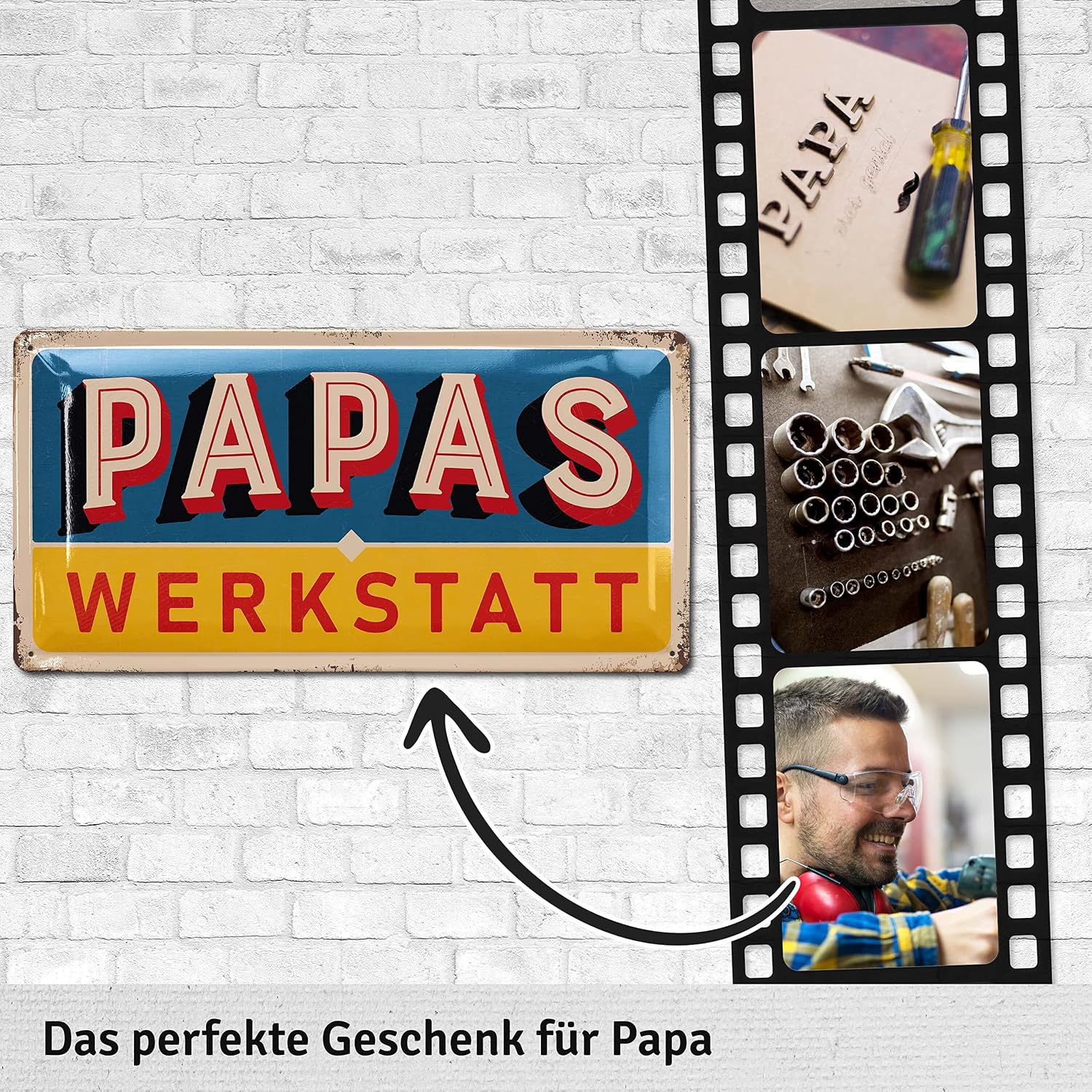 LANOLU Tin Sign Papas Workshop - Sign Papas Service - Birthday Gift or Father's Day Gift Sign for Dad - Funny Retro Decoration with Saying 17 x 34 cm – Bild 2