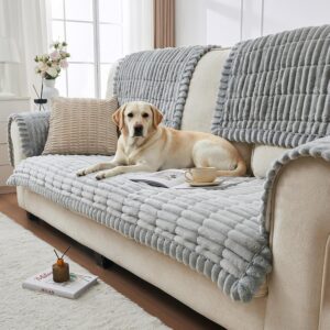 beeweed Corduroy Sofa Cover 2 3 4-Seater Sofa Blanket Washable Grey Universal Sofa Cover Living Room Furniture Protection Soft Pet Mat (Light Grey, 70 x 150 cm)