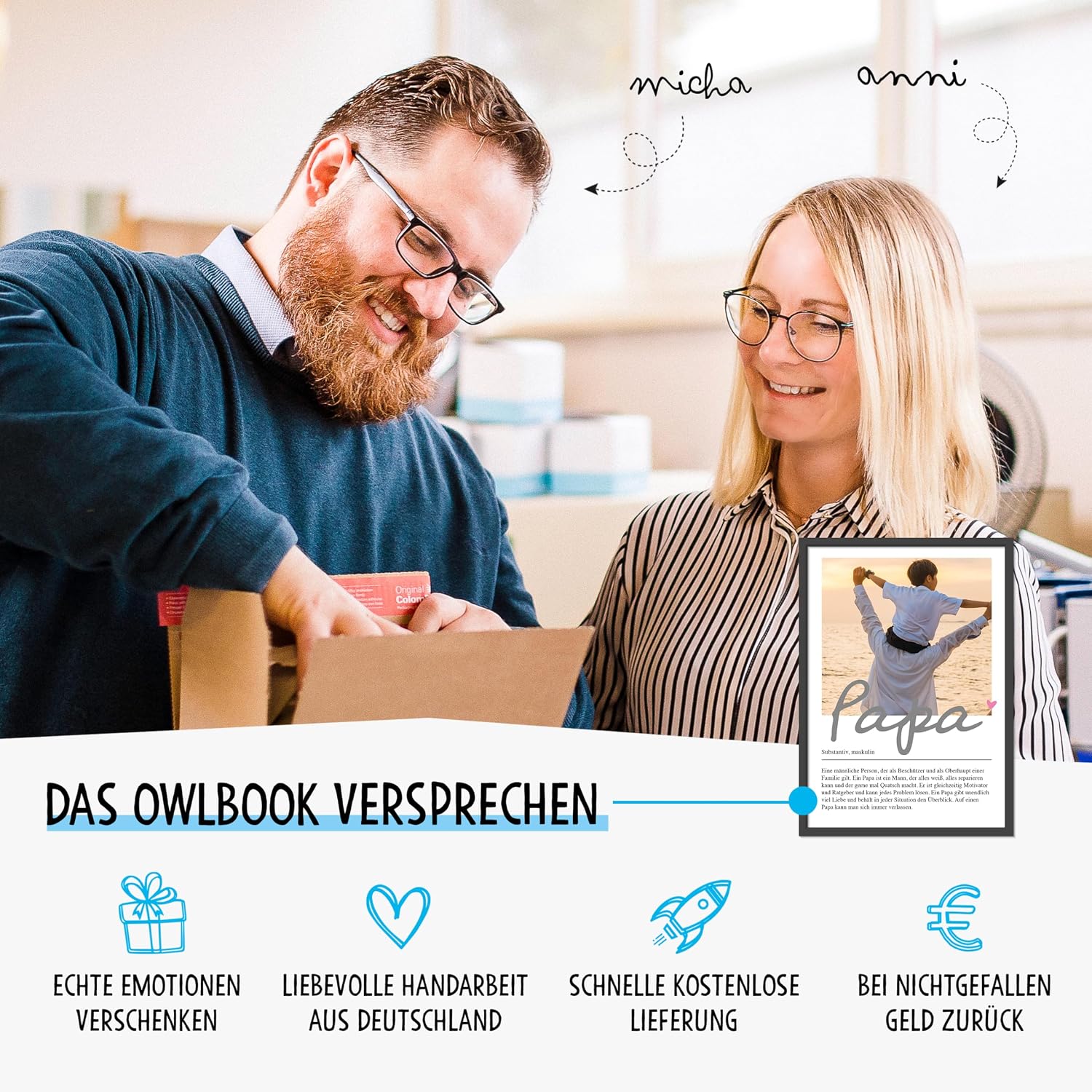 OWLBOOK Personalised Photo Gifts for Dad with Own Photo - Poster Definition Dad - Gift as Birthday Gift Father's Day Gifts | Picture A4/A3 Optional with Frame – Bild 6