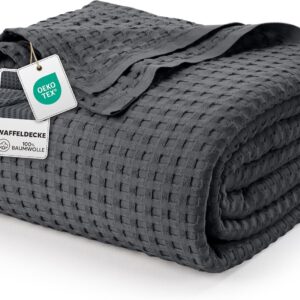 Utopia Bedding 100% Cotton Waffle Cuddly Blanket (228 x 182 cm, Anthracite)